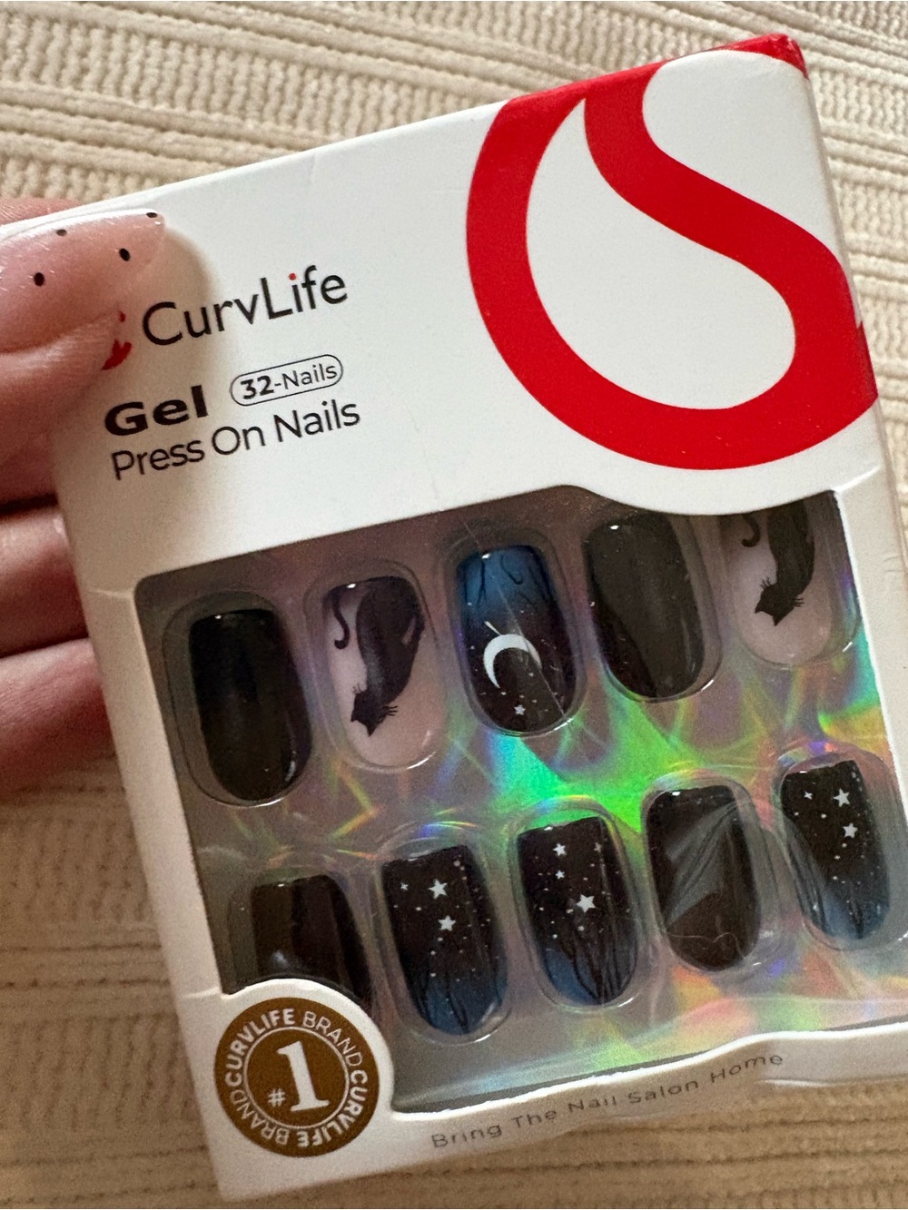 Curvlife Black Galaxy Gel Press-On Nails - 32 Pack Halloween